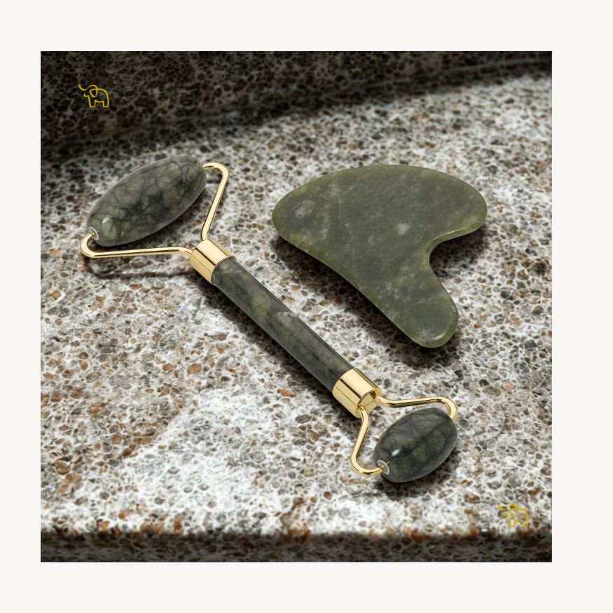 Zestaw Gua Sha i Roller – Zielony Jadeit