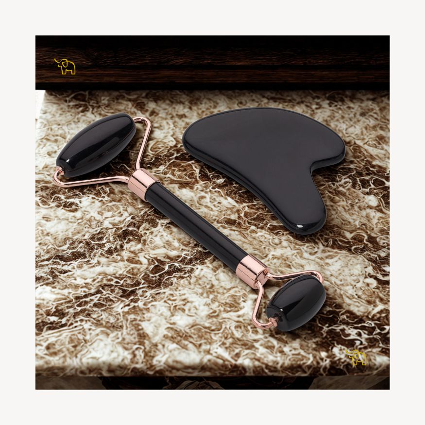 Zestaw Gua Sha i Roller – Obsidian