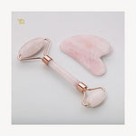 Zestaw Gua Sha i wałek – kwarc różowy