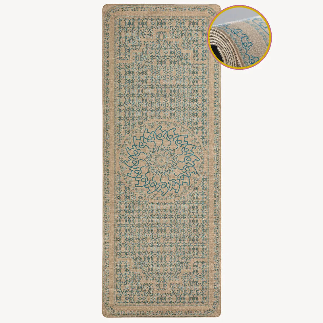 Blaue Yogamatte mit Elefantenmuster aus Naturkautschuk und rutschfester Oberfläche