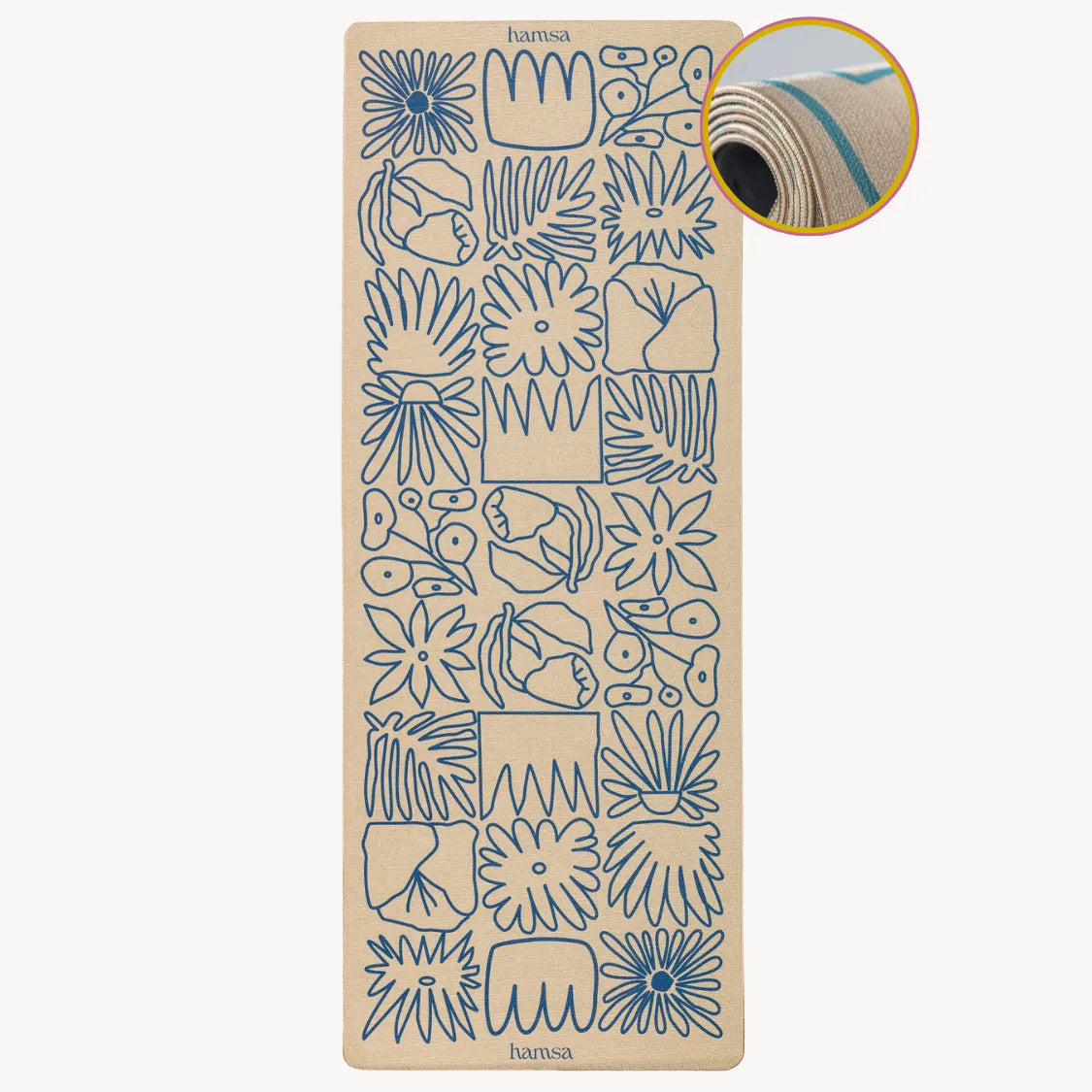 Rutschfeste Yogamatte Blue Jasmine aus Naturkautschuk mit floralem Design und starkem Grip
